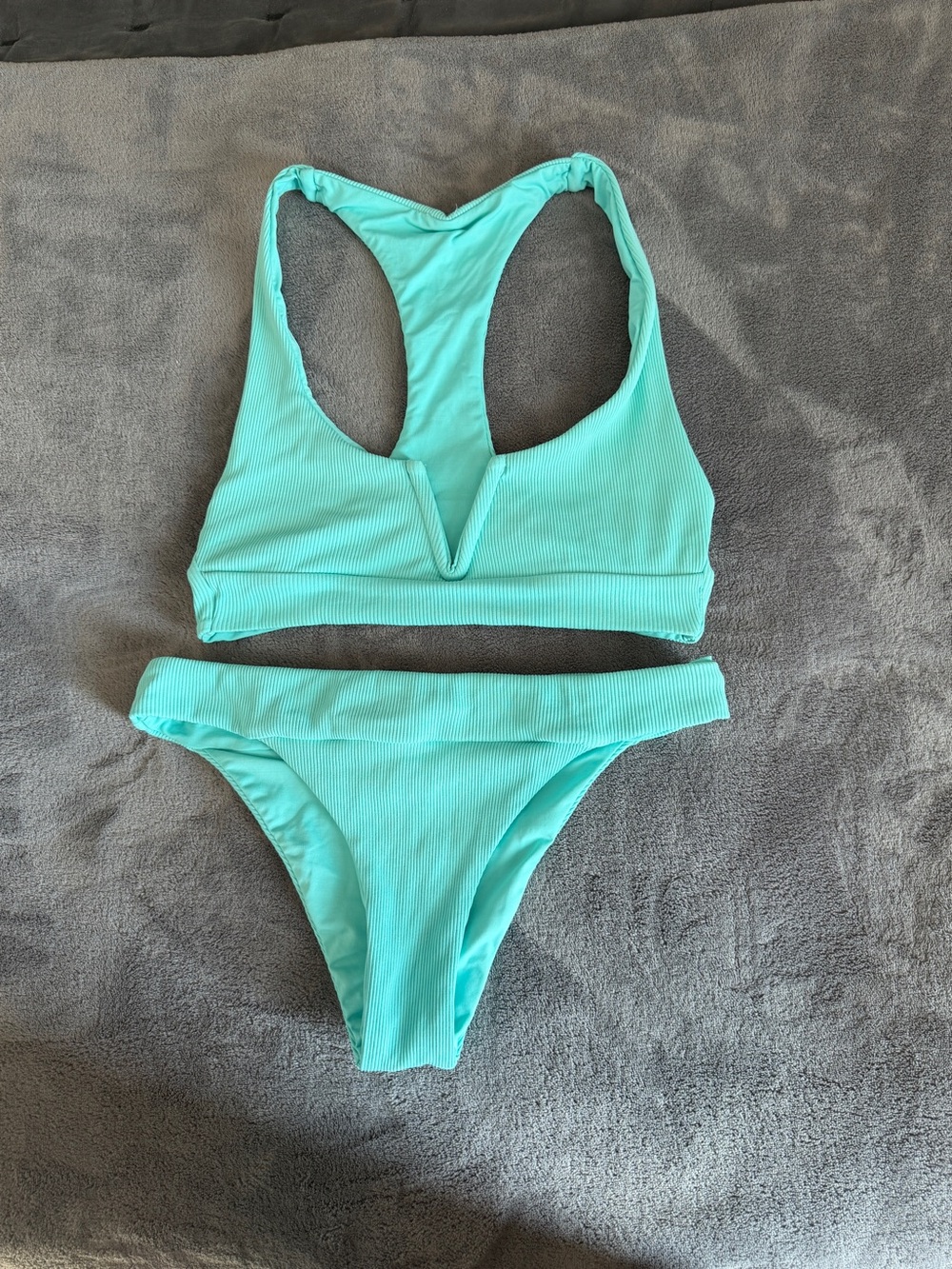 Everything But Water Teel Ribbed V-Notch Racerback Bikini - Aqua